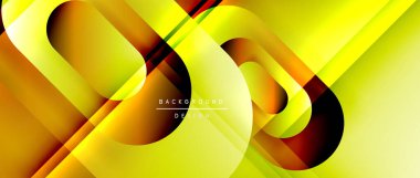 Çizgiler ve modern formlarla vektör geometrik arkaplan. Soyut yuvarlak şekiller, gölge ve ışık efektleri ile akışkan eğimli