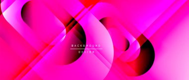 Çizgiler ve modern formlarla vektör geometrik arkaplan. Soyut yuvarlak şekiller, gölge ve ışık efektleri ile akışkan eğimli