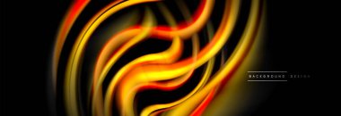 Dinamik hareket soyut arkaplan. Siyah üzerine bulanık renkli çizgiler. Sıvı çizgiler posteri. Vektör illüstrasyonu