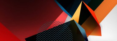 Düşük polyester 3 boyutlu geometrik şekiller, minimum soyut arkaplan. Kapaklar, afişler, el ilanları ve posterler için vektör illüstrasyonları