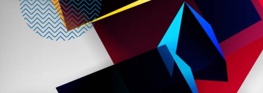 Düşük polyester 3 boyutlu geometrik şekiller, minimum soyut arkaplan. Kapaklar, afişler, el ilanları ve posterler için vektör illüstrasyonları