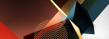 Düşük polyester 3 boyutlu geometrik şekiller, minimum soyut arkaplan. Kapaklar, afişler, el ilanları ve posterler için vektör illüstrasyonları