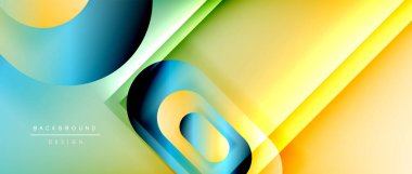 Çizgiler ve modern formlarla vektör geometrik arkaplan. Soyut yuvarlak şekiller, gölge ve ışık efektleri ile akışkan eğimli