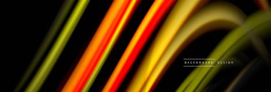 Dinamik hareket soyut arkaplan. Siyah üzerine bulanık renkli çizgiler. Sıvı çizgiler posteri. Vektör illüstrasyonu