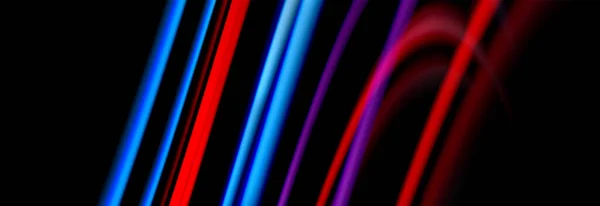 Dynamische Bewegung abstrakter Hintergrund. Farbe verschwommene Streifen auf schwarz. Wellenförmige flüssige Linien plakatieren. Vektorillustration — Stockvektor