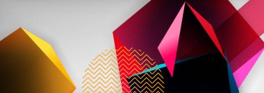 Düşük polyester 3 boyutlu geometrik şekiller, minimum soyut arkaplan. Kapaklar, afişler, el ilanları ve posterler için vektör illüstrasyonları