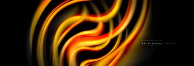 Dinamik hareket soyut arkaplan. Siyah üzerine bulanık renkli çizgiler. Sıvı çizgiler posteri. Vektör illüstrasyonu