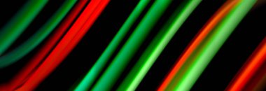 Dinamik hareket soyut arkaplan. Siyah üzerine bulanık renkli çizgiler. Sıvı çizgiler posteri. Vektör illüstrasyonu