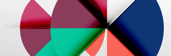 Círculos de color brillantes, formas redondas abstractas y composición de triángulos con efectos de sombra. Vector plantilla de diseño geométrico moderno — Vector de stock