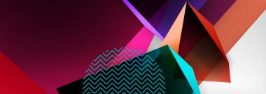 Düşük polyester 3 boyutlu geometrik şekiller, minimum soyut arkaplan. Kapaklar, afişler, el ilanları ve posterler için vektör illüstrasyonları