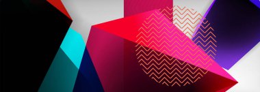 Düşük polyester 3 boyutlu geometrik şekiller, minimum soyut arkaplan. Kapaklar, afişler, el ilanları ve posterler için vektör illüstrasyonları