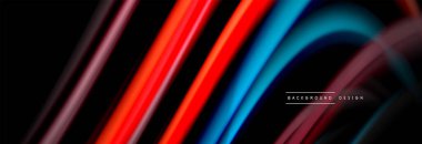 Dinamik hareket soyut arkaplan. Siyah üzerine bulanık renkli çizgiler. Sıvı çizgiler posteri. Vektör illüstrasyonu