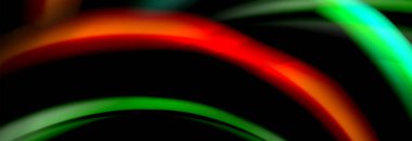 Dinamik hareket soyut arkaplan. Siyah üzerine bulanık renkli çizgiler. Sıvı çizgiler posteri. Vektör illüstrasyonu