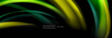 Dinamik hareket soyut arkaplan. Siyah üzerine bulanık renkli çizgiler. Sıvı çizgiler posteri. Vektör illüstrasyonu