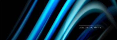 Dinamik hareket soyut arkaplan. Siyah üzerine bulanık renkli çizgiler. Sıvı çizgiler posteri. Vektör illüstrasyonu