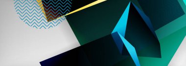 Düşük polyester 3 boyutlu geometrik şekiller, minimum soyut arkaplan. Kapaklar, afişler, el ilanları ve posterler için vektör illüstrasyonları