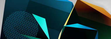 Düşük polyester 3 boyutlu geometrik şekiller, minimum soyut arkaplan. Kapaklar, afişler, el ilanları ve posterler için vektör illüstrasyonları