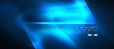 Neon geometrik soyut arkaplan. Karanlıkta parlayan ışık efektli üçgenler. Kapaklar, afişler, el ilanları ve posterler için vektör illüstrasyonuName