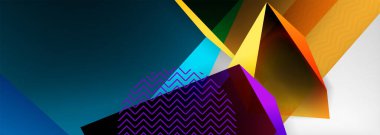 Düşük polyester 3 boyutlu geometrik şekiller, minimum soyut arkaplan. Kapaklar, afişler, el ilanları ve posterler için vektör illüstrasyonları