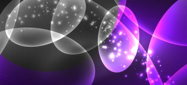 Neon elipsler soyut arkaplanlardır. Karanlıkta parlayan parlak yuvarlak şekiller. Kapaklar, afişler, el ilanları ve posterler ve diğer şeyler için vektör fütüristik çizimler