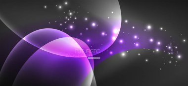 Neon elipsler soyut arkaplanlardır. Karanlıkta parlayan parlak yuvarlak şekiller. Kapaklar, afişler, el ilanları ve posterler ve diğer şeyler için vektör fütüristik çizimler