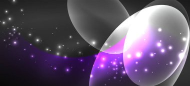Neon elipsler soyut arkaplanlardır. Karanlıkta parlayan parlak yuvarlak şekiller. Kapaklar, afişler, el ilanları ve posterler ve diğer şeyler için vektör fütüristik çizimler