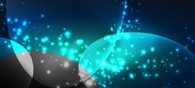 Neon elipsler soyut arkaplanlardır. Karanlıkta parlayan parlak yuvarlak şekiller. Kapaklar, afişler, el ilanları ve posterler ve diğer şeyler için vektör fütüristik çizimler