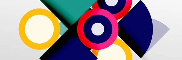 Яскраві кола кольорів, абстрактні круглі форми і трикутники композиції з тіньовими ефектами. Вектор сучасний шаблон геометричного дизайну — стоковий вектор