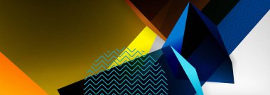 Düşük polyester 3 boyutlu geometrik şekiller, minimum soyut arkaplan. Kapaklar, afişler, el ilanları ve posterler için vektör illüstrasyonları