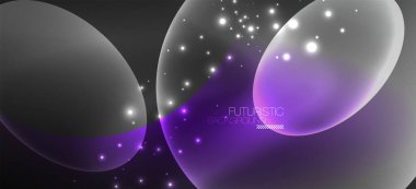 Neon elipsler soyut arkaplanlardır. Karanlıkta parlayan parlak yuvarlak şekiller. Kapaklar, afişler, el ilanları ve posterler ve diğer şeyler için vektör fütüristik çizimler