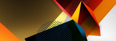 Düşük polyester 3 boyutlu geometrik şekiller, minimum soyut arkaplan. Kapaklar, afişler, el ilanları ve posterler için vektör illüstrasyonları