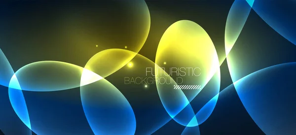 Neon ellipses abstract backgrounds. Shiny bright round shapes glowing in the dark. Vector futuristic illustrations for covers, banners, flyers and posters and other — Stock Vector