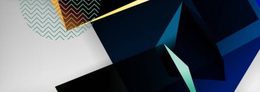 Düşük polyester 3 boyutlu geometrik şekiller, minimum soyut arkaplan. Kapaklar, afişler, el ilanları ve posterler için vektör illüstrasyonları