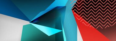 Düşük polyester 3 boyutlu geometrik şekiller, minimum soyut arkaplan. Kapaklar, afişler, el ilanları ve posterler için vektör illüstrasyonları