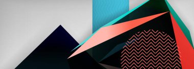 Düşük polyester 3 boyutlu geometrik şekiller, minimum soyut arkaplan. Kapaklar, afişler, el ilanları ve posterler için vektör illüstrasyonları