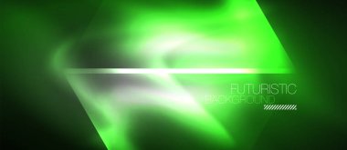 Neon geometrik soyut arkaplan. Karanlıkta parlayan ışık efektli üçgenler. Kapaklar, afişler, el ilanları ve posterler için vektör illüstrasyonuName