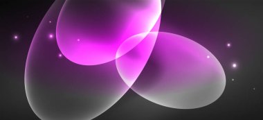 Neon elipsler soyut arkaplanlardır. Karanlıkta parlayan parlak yuvarlak şekiller. Kapaklar, afişler, el ilanları ve posterler ve diğer şeyler için vektör fütüristik çizimler