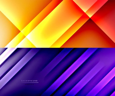 Çeşitli modern tasarımlara sahip geometrik soyut arka planlar. Kapaklar, afişler, el ilanları ve posterler ve diğer şablonlar için vektör illüstrasyonları