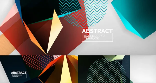 Set of low poly 3d shapes geometric abstract backgrounds. Polygonal designs. Vector illustrations for covers, banners, flyers and posters and other — Stock Vector