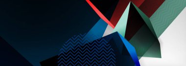 Düşük polyester 3 boyutlu geometrik şekiller, minimum soyut arkaplan. Kapaklar, afişler, el ilanları ve posterler için vektör illüstrasyonları