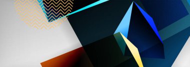 Düşük polyester 3 boyutlu geometrik şekiller, minimum soyut arkaplan. Kapaklar, afişler, el ilanları ve posterler için vektör illüstrasyonları