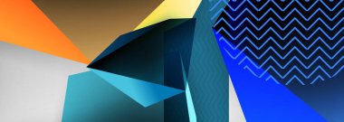 Düşük polyester 3 boyutlu geometrik şekiller, minimum soyut arkaplan. Kapaklar, afişler, el ilanları ve posterler için vektör illüstrasyonları