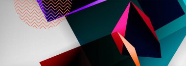 Düşük polyester 3 boyutlu geometrik şekiller, minimum soyut arkaplan. Kapaklar, afişler, el ilanları ve posterler için vektör illüstrasyonları