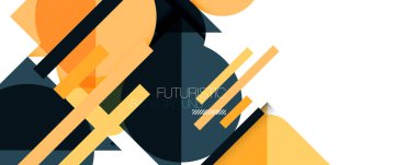 Üçgenleri ve daireleri olan temiz, minimal geometrik soyut bir arka plan. Kapaklar, afişler, el ilanları ve posterler ve diğer tasarımlar için vektör illüstrasyonu