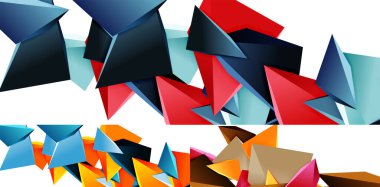 Üçgen mozaik soyut arkaplan seti, üç boyutlu düşük üçgen poli şekiller. Kapaklar, afişler, el ilanları ve posterler ve diğer şeyler için geometrik vektör çizimleri