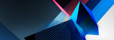 Düşük polyester 3 boyutlu geometrik şekiller, minimum soyut arkaplan. Kapaklar, afişler, el ilanları ve posterler için vektör illüstrasyonları