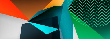 Düşük polyester 3 boyutlu geometrik şekiller, minimum soyut arkaplan. Kapaklar, afişler, el ilanları ve posterler için vektör illüstrasyonları