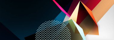 Düşük polyester 3 boyutlu geometrik şekiller, minimum soyut arkaplan. Kapaklar, afişler, el ilanları ve posterler için vektör illüstrasyonları