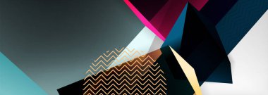 Düşük polyester 3 boyutlu geometrik şekiller, minimum soyut arkaplan. Kapaklar, afişler, el ilanları ve posterler için vektör illüstrasyonları