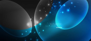 Neon elipsler soyut arkaplanlardır. Karanlıkta parlayan parlak yuvarlak şekiller. Kapaklar, afişler, el ilanları ve posterler ve diğer şeyler için vektör fütüristik çizimler